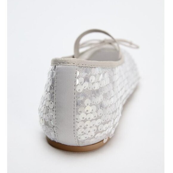 NWT Zara silver sequin ballerina flats with elastic strap and bow detail, 6.5 - Picture 5 of 13
